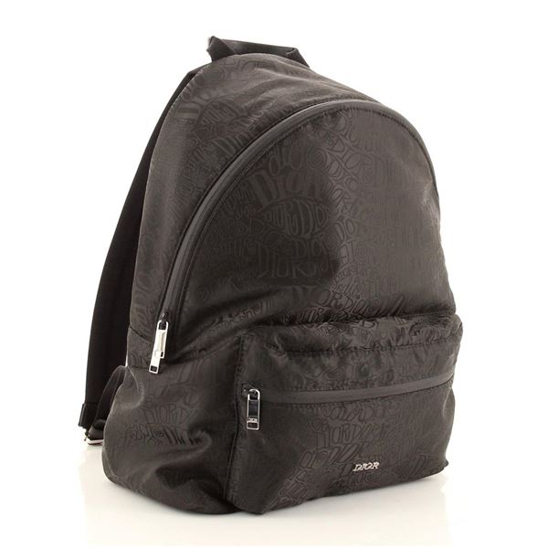Christian Dior x Shawn Stussy Black Embroidered Nylon Large Rider Backpack