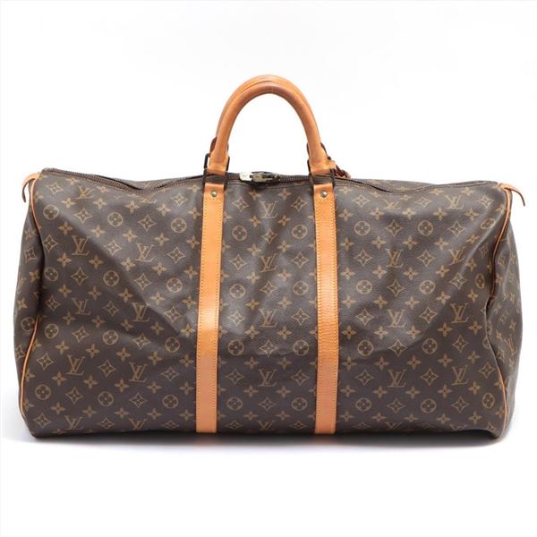 Louis Vuitton Brown Monogram Canvas Leather Keepall 60 cm Duffle Bag Luggage
