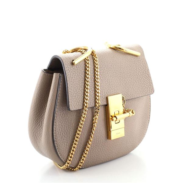 Chloe Gray Leather Drew Nano Crossbody Bag