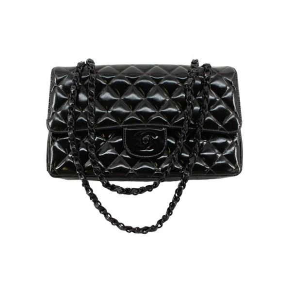Chanel Black Quilted Patent Leather So Black Medium Flap Shoulder Bag