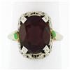 Image 1 : Antique Art Deco 14k Gold Oval Rhodolite Garnet Solitaire & Enamel Filigree Ring