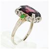 Image 8 : Antique Art Deco 14k Gold Oval Rhodolite Garnet Solitaire & Enamel Filigree Ring