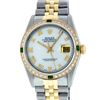 Image 3 : Rolex Mens 2 Tone Mother Of Pearl Diamond & Emerald 36MM Datejust Wristwatch