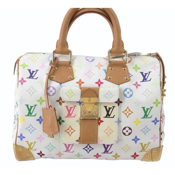 Louis Vuitton White Multicolor Monogram Speedy Handbag