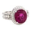 Image 1 : 7.49 ctw Oval Mixed Rubellite And Round Brilliant Cut Diamond Ring - 18KT White