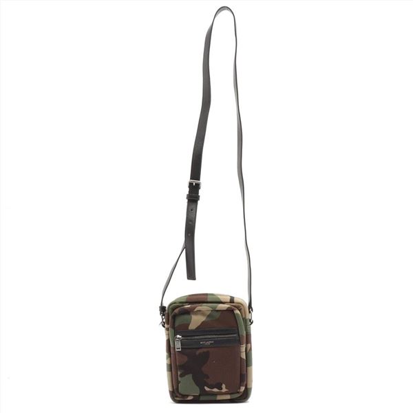 Saint Laurent Green Camo Print Canvas Leather Sacoche Crossbody Bag 581700