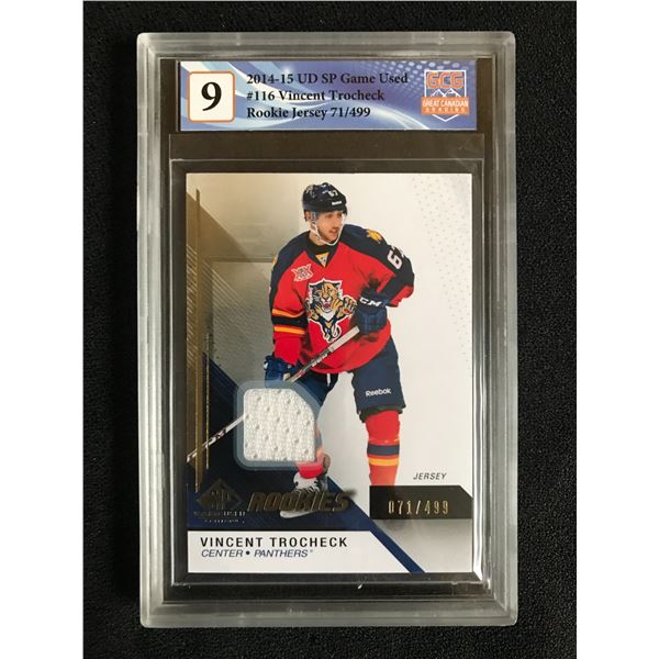 2014-15 UD SP GAME USED NO. 116 VINCENT TROCHECK ROOKIE JERSEY 71/499 (GCG 9)