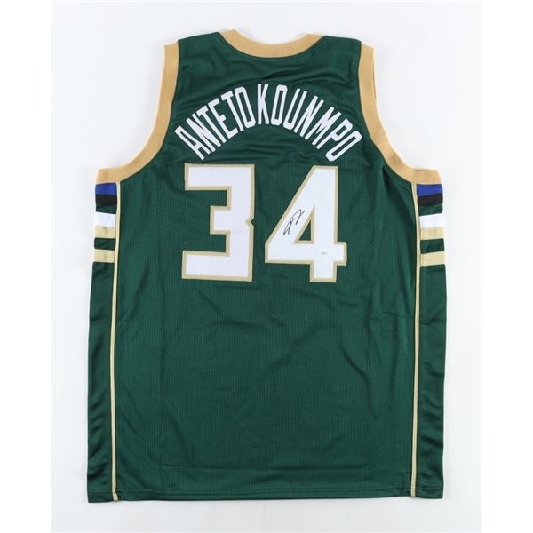 GIANNIS ANTETOKOUNMPO SIGNED MILWAUKEE BUCKS BASKETBALL JERSEY (JSA COA)