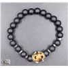 Image 1 : #31-NATURAL FROSTED & TIGER EYE CROWN BRACELET 8"