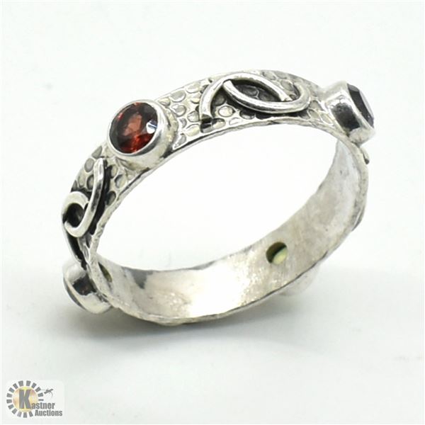 SV-99 SILVER MULTI COLOUR GEM STONE(0.9CT) RING