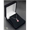 Image 1 : #84-NATURAL RED RUBY 7X5MM, CZ PENDANT NECKLACE 18