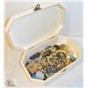 Image 1 : LARGE WOOD BOX WITH OLD JEWELRY ITEMS ETC.