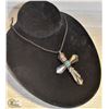 Image 1 : VINTAGE BONE PERUVIAN CROSS W/ INLAID SILVER&STONE