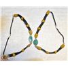 VINTAGE PERUVIAN STONE LEATHER WEAVED NECKLACES