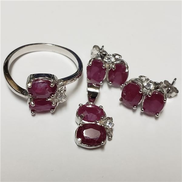 JP747-173 SILVER RHODIUM PLATED RUBY (8CT) SET