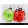 2 NEW FAUX ROSE ELASTICS/CLIPS GREEN AND RED