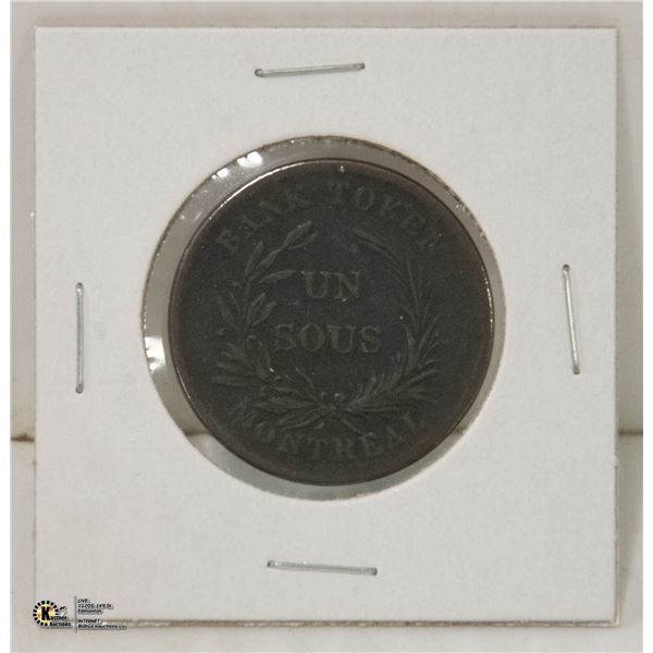 1832 LOWER CANADA MONTREAL UN SOUS TOKEN