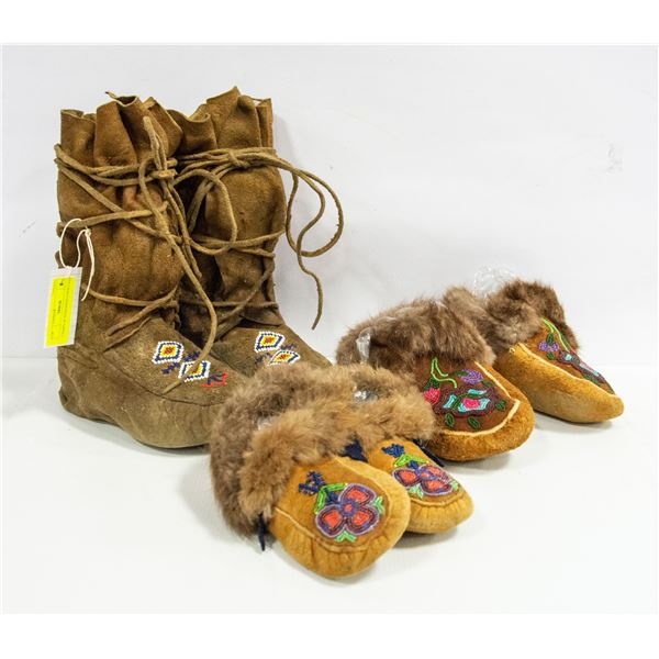 3 PAIRS OF INDIGENOUS MOCCASINS