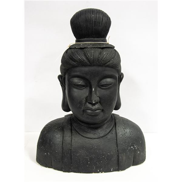 BLACK INDOOR OUTDOOR BUDDHA HEAD 19.5" TALL