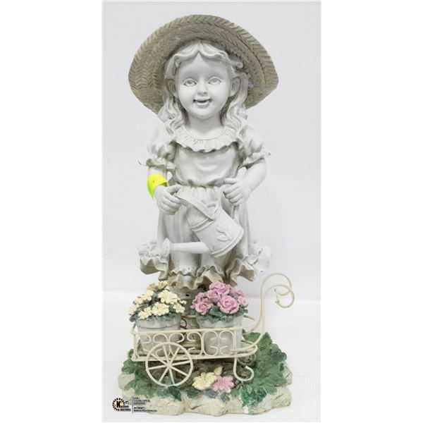 LITTLE GIRL GARDEN STATUE WATERING FLOWERS H-18"