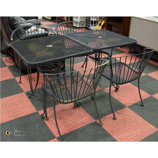 SET OF 2 METAL PATIO TABLES WITH 4 CHAIRS