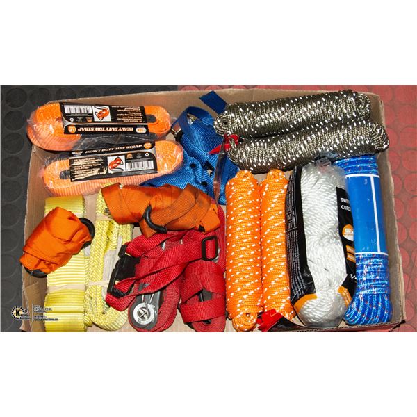 FLAT OF ASSORTED STRAPS AND ROPE