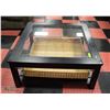 Image 1 : BLACK SQUARE GLASS TOP COFFEE TABLE WITH WICKER=