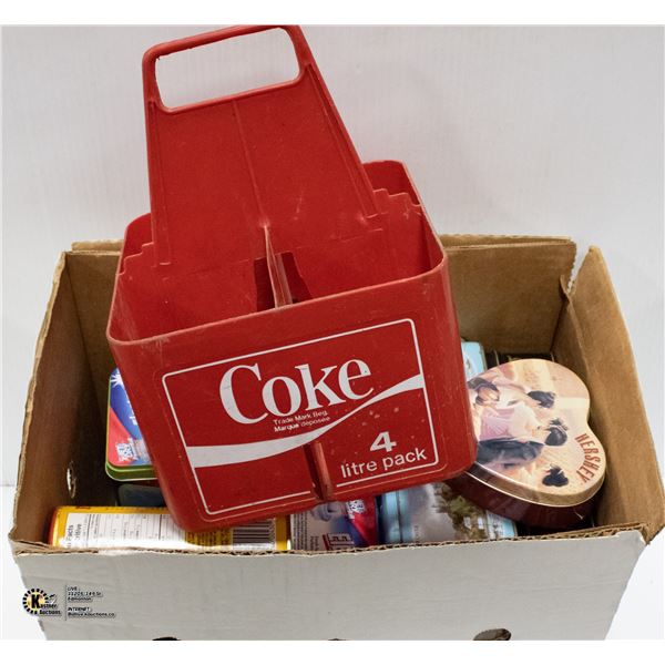 BOX OF VINTAGE TINS & CONTAINERS