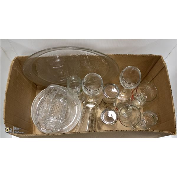 BOX OF ASSORTED GLASSWARE