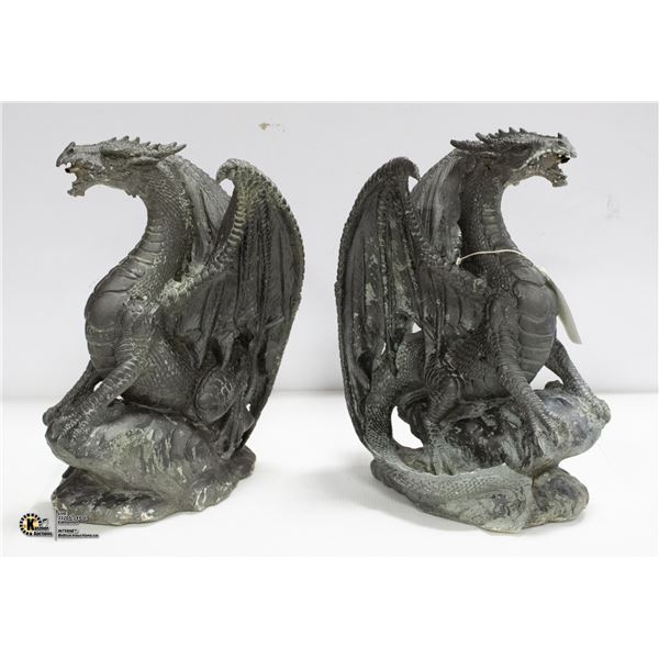 PAIR OF INDOOR/OUTDOOR DRAGON STATUES 15  TALL