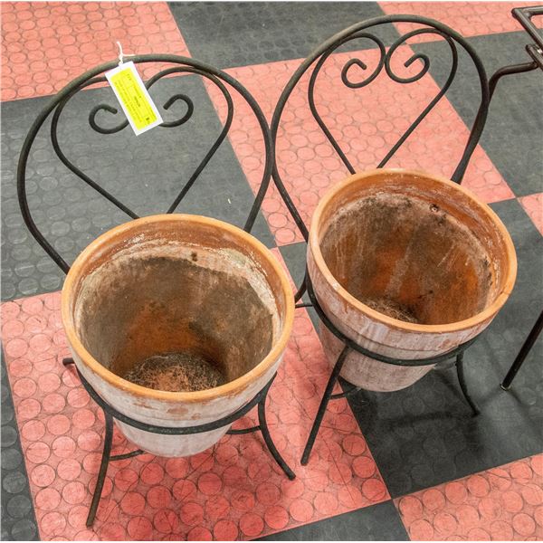 PAIR OF METAL CHAIR DESIGN PLANT HOLDER WITH CLAY