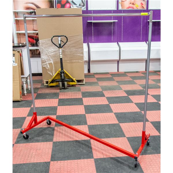 LARGE COMMERCIAL RED & CHROME Z-CLOTHING RACK
