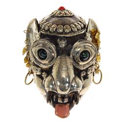 Tibetan Ritual Nickel Adorned Monkey Skull (ANT-499)