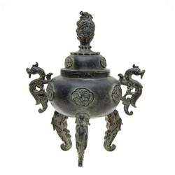 Tibet Bronze Vintage Lidded Footed Vase  (ANT-606)