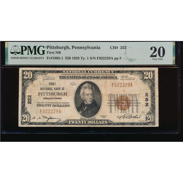 1929 $20 Pittsburgh PA National PMG 20