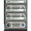 Image 1 : Lot of 3 Consecutive 1918 $1 Cleveland FRBN PMG 64EPQ