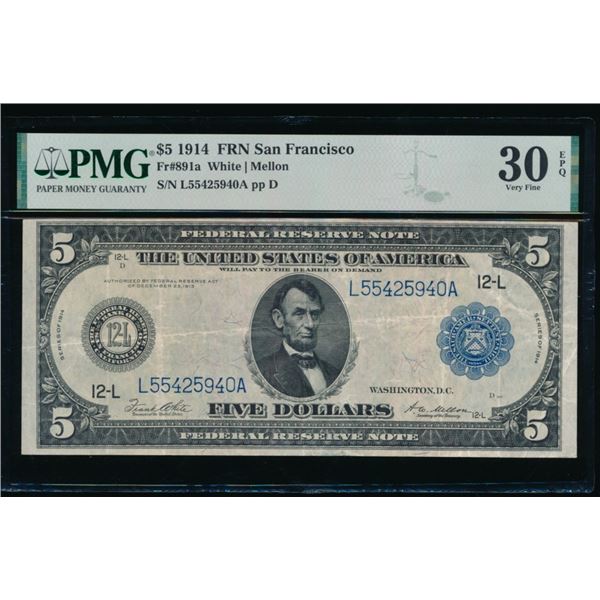 1914 $5 San Francisco FRN PMG 30EPQ