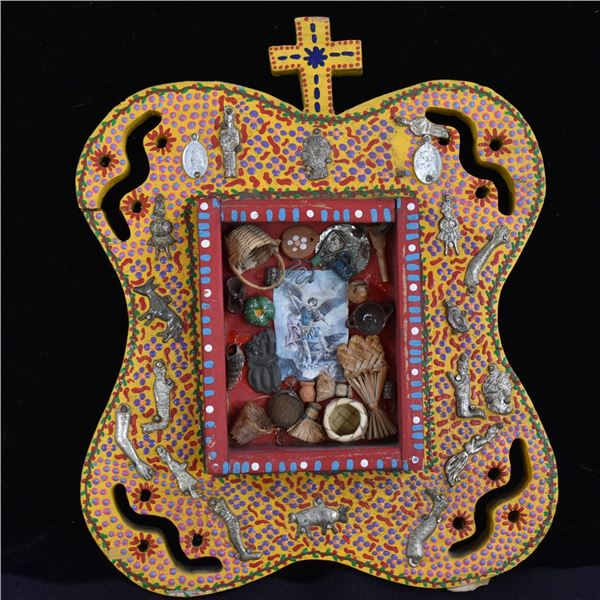 Mexican Wood and Milagro Charms Retablo