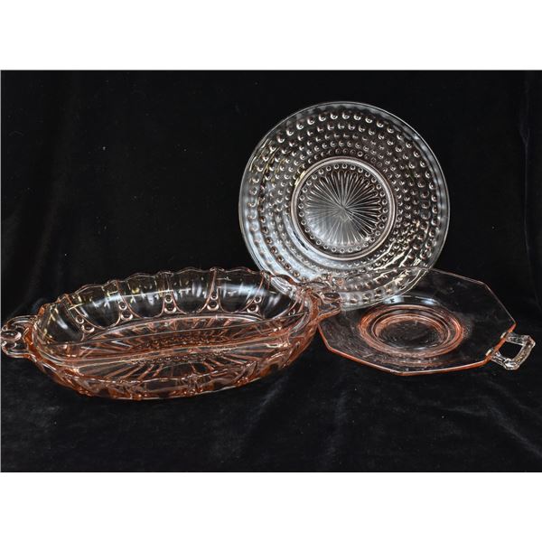 3 Pieces of Antique Vintage Pink Depression Glass