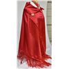 Image 3 : Shawnee Potawatomi Red Satin Fringed Dance Shawl
