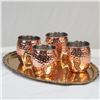 Image 1 : 4 Moscow Mule Copper Cups and Large Brass Tray