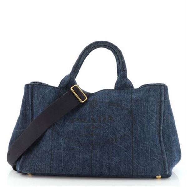 Prada Blue Denim Canapa Convertible Medium Tote Bag