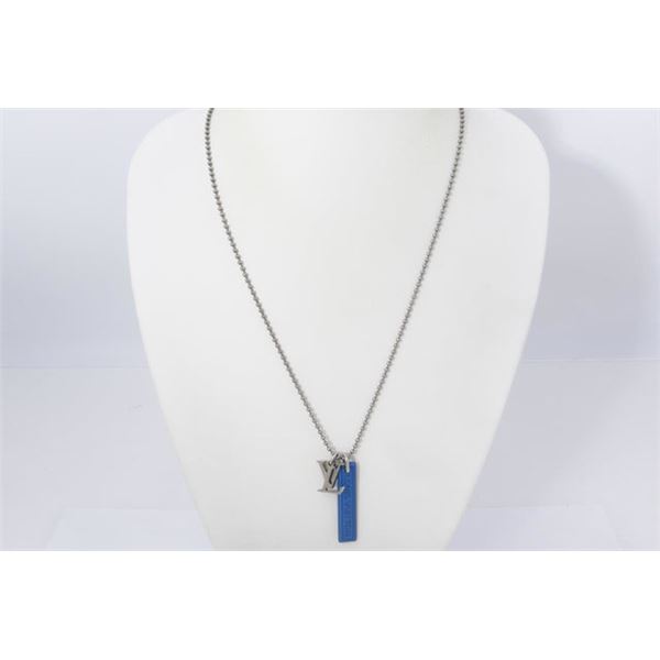 Louis Vuitton Silver-tone LV Blue Monogram Satellite Galaxy Chain Logo Necklace