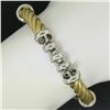 Image 6 : Fancy 14K Yellow & White Gold Twisted Tube Rolo Style Link Chain Toggle Bracelet