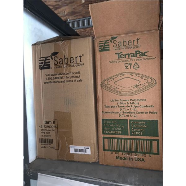 Sabert 240oz square pulp bowls with box of lids - case lot of 25