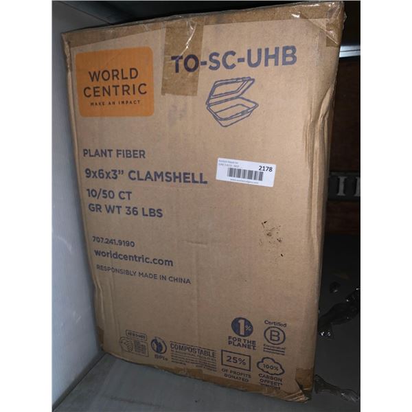 World Centric Compostable Clam Shell Take Out containers 9x6x3 inch - case lot of 500