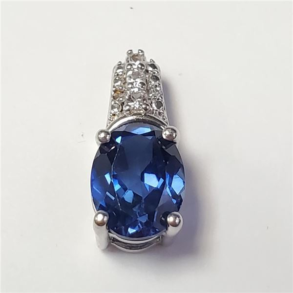 Silver Created Sapphire And Cz Pendant, Suggested Retail Value $200