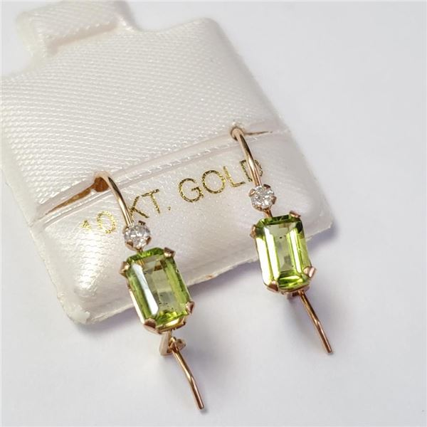 10K Yellow Gold Peridot(1.2ct) Diamond(0.063ct) Earrings, Made in Canada, Suggested Retail Value $50