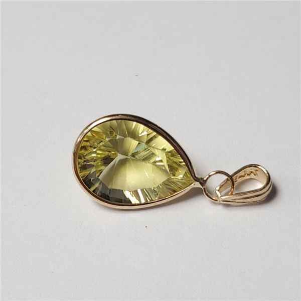 14K Yellow Gold Lemon Quartz(5.5ct) Pendant (~Size )(Ring is resizable for $40) (~length inches), Ma