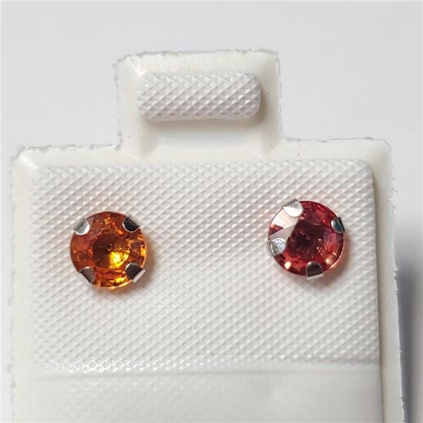 10K White Gold Fancy Orange Sapphire(1.2ct) Earrings (~Size )(Ring is resizable for $40) (~length in